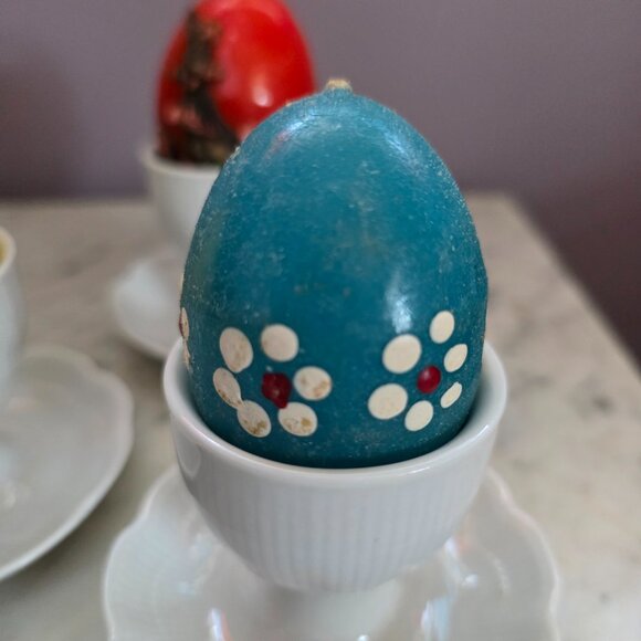 Kaiser Germany Porcelain Egg Cups Set of 3 w/ Vintage Easter Candle Eggs Cottage - Picture 4 of 10